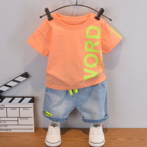 New children Summer clothes suit Boys pure cotton short sleeves Two sets of children Cowboys 50% Pants Handsome Gas Tide Boy