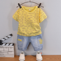 Children Summer clothes Two sets boys Short sleeves Sleeves Baby Pure Cotton Denim Shorts Kids Summer T-shirt Thin