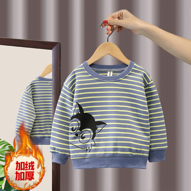 Boys striped sweater foreign style baby spring and autumn children's round neck bottoming shirt children's pure cotton plus velvet T-shirt 3 years old tide