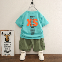 Boy half sleeve summer dress suit children casual half sleeves Two sets of children Summer loose pure cotton clothes Ocean Gas Tide