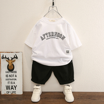 Boy Summer Clothing Suit 2021 New Tide Children Han Version Short Sleeve Handsome Boy Summer Clothes Foreign Air Pure Cotton