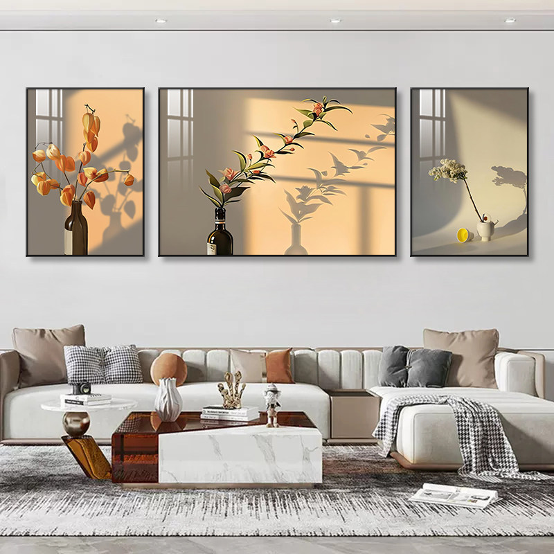 Modern Minimalist High-End Decorative Painting, Living Room Triptych, Framed Crystal Porcelain Painting, Includes Installation, Modern Decorative Painting with Good Value for Money