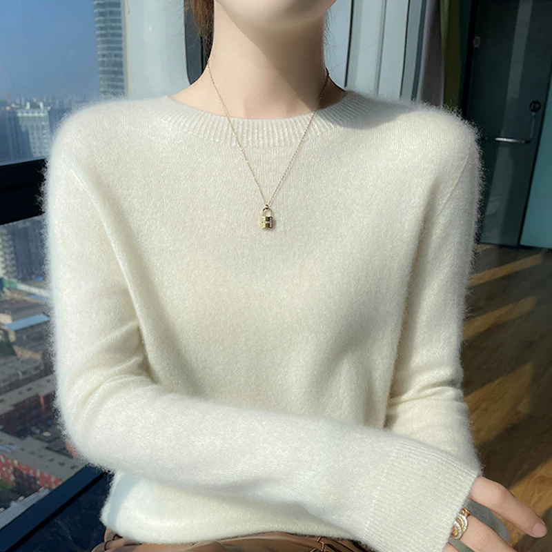100% Pure Cashmere Sweater Made in Ordos, Women's Autumn and Winter Round-Neck Sweater, High-End Knitted Base Layer Wool Sweater 100% Pure Cashmere Sweater Made in Ordos, Women's Autumn and Winter Round-Neck Sweater, High-End Knitted Base Layer Wool Sweater