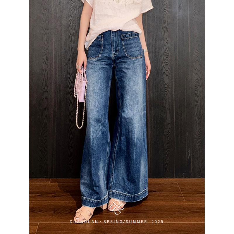 Short Short Dish [Dannin Diary] High-Density Environmentally Friendly Washed Whiskered Pattern Slimming Look Hip-Covering Straight Jeans