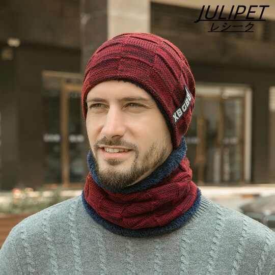 Japanese hat men's winter all-match plus plush woolen hat autumn and winter cycling windproof warm knitted hat scarf cotton hat