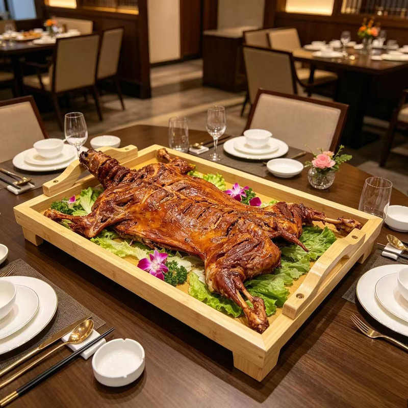 Extra-Large Roasted Whole Lamb Plate, Roasted Lamb Leg Serving Plate, Restaurant Serving Tray, Roasted Suckling Pig Bamboo Tray, Wooden Tray, Barbecue Tableware