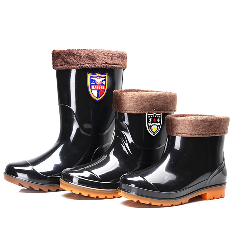 Cold-proof and warm rain shoes Rain boots Men's high cylinder Short-cylinder middle cylinder water shoe cover shoes Garcotton cover Rain shoes Car washes rain boots-Taobao