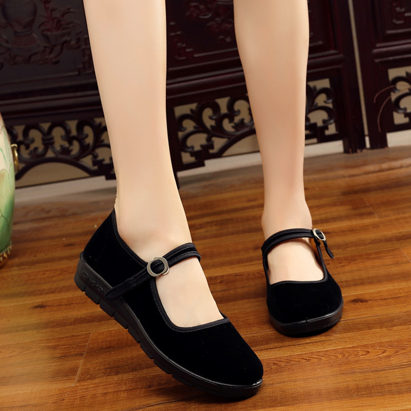 Black Flat Shoes Lady Work Gift Shoes Shoes Slide Slide Slide Square Dance Shoes