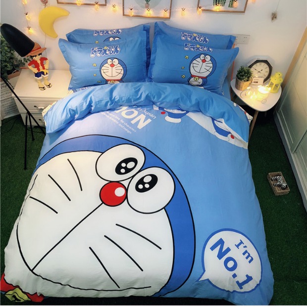 Cartoon bông giường bông trải giường quilt Một gia đình Giấc mơ của bốn đứa con ký túc xá ba mảnh 1,2 mét - Bộ đồ giường bốn mảnh chăn gối