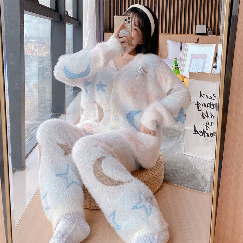 LY Babynico ~ Winter Soft Cotton Sleeping Suit Pants Set Cute Maiden Wind Coral Suede Gush Flannel Thicken suede