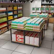 Supermarket beverage pile head shelf edible oil steel Wood three-layer cabinet floated car promotion table convenience store milk display pile