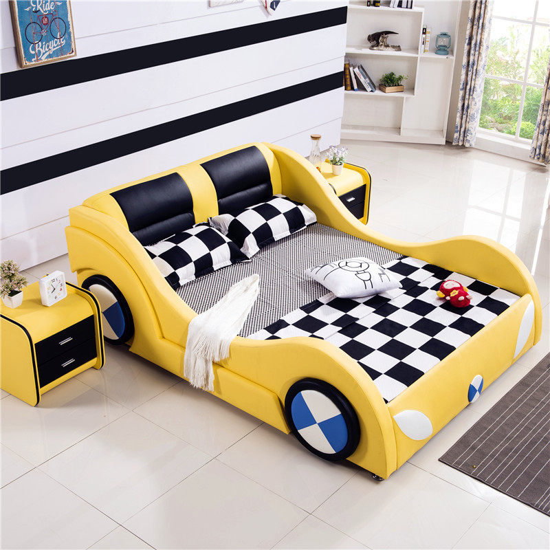 Child Car Genuine Leather Bed Boy With Guardrails Bed 1 2 m 1 5 m Kid Fashion Single Bed Home Innate