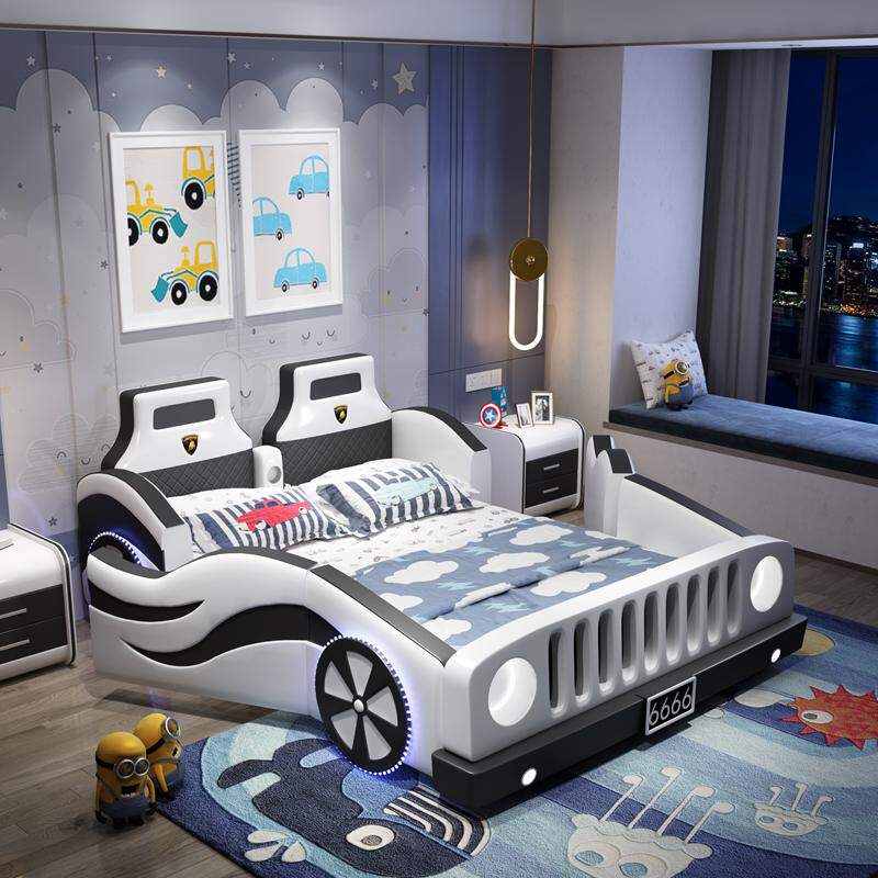 Children's bed boy single car bed 1 5m with solid wood guardrail girl princess cartoon leather bed simple furniture room
