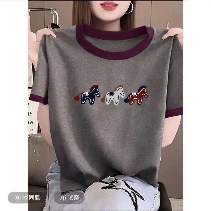 Popular Belly-Covering Short-Sleeved T-Shirt, Loose New Style Top, Summer Plus Size, Slimming, Stylish, Flesh-Covering Base Shirt ins