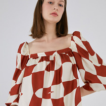 Not JUST Pajama True Silk Sleeping Dress Woman Mulberry Silk Twill Chess Gerge Printed home Sleeping Dress dress