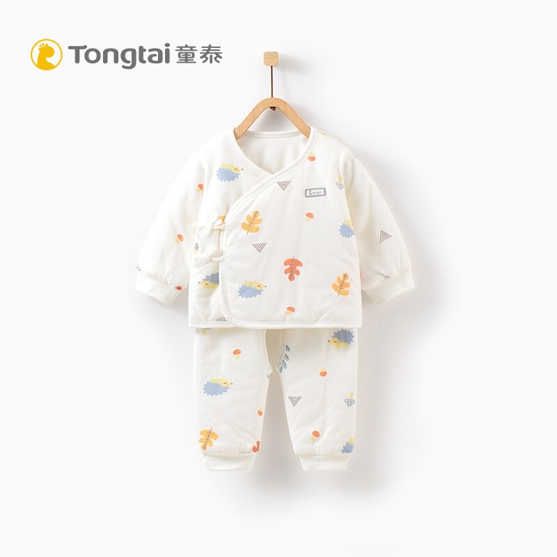 Tong Tai Newborn Clothes Autumn/Winter Baby Thickened Pure Cotton Kimono Suit 0-3 Month Beginner Baby Two Sets