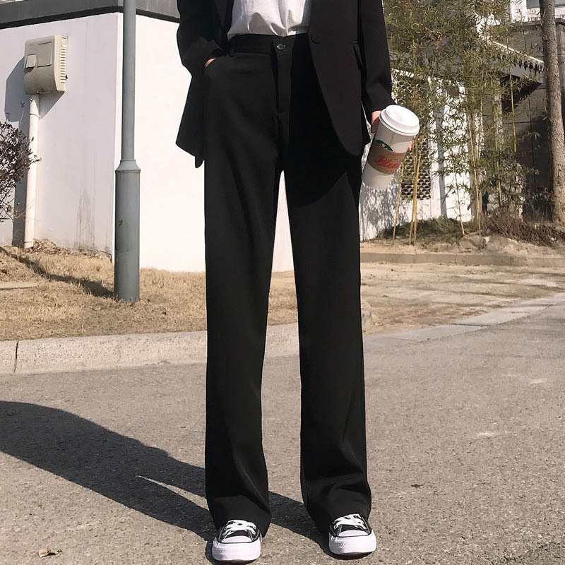 Suit-Style Wide-Leg Pants for Petite Women, High-Waisted Straight-Leg Pants for Autumn and Winter, Drapey Trousers for Short Women 155cm, Suitable for Spring and Autumn