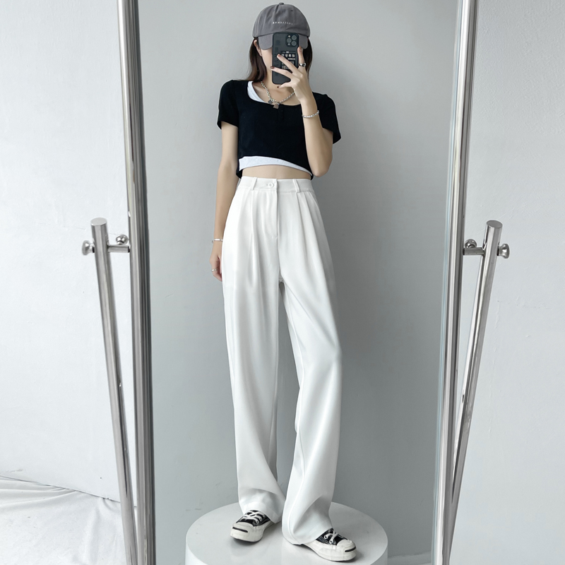 White Pants Children Summer New Broadlegged Pants Woman High Waist Pituitary Pants Slim Fit Slim Black Western Dress Pants Tug Pants