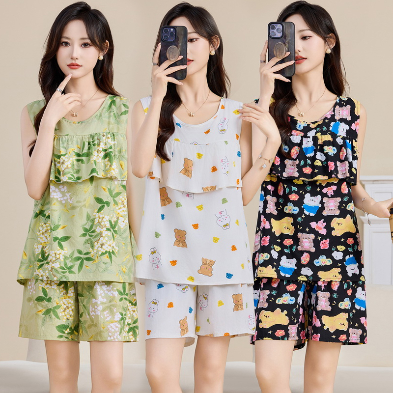New Summer Pajamas for Women, Cotton Silk Set, Anti-Bump, Large Size Home Wear, Two-Piece Set, Fashionable and Comfortable Home Wear New Summer Pajamas for Women, Cotton Silk Set, Anti-Bump, Large Size Home Wear, Two-Piece Set, Fashionable and Comfortable Home Wear