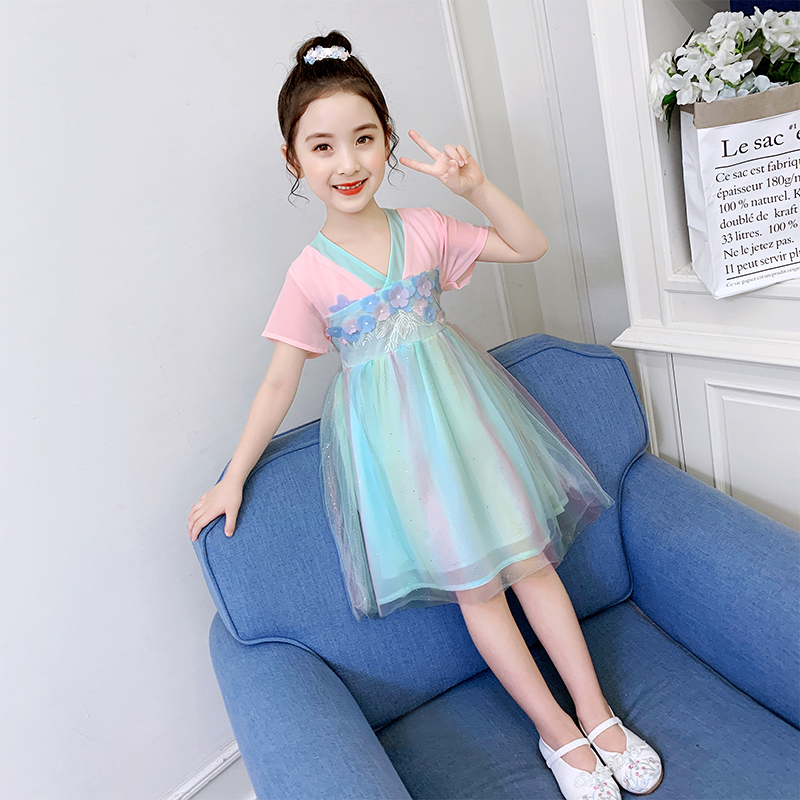 han Girldress trẻ em ăn mặc cô bé cổ gió Trung Quốc cậu bé lớn Tang trang phục siêu cổ tích mùa hè váy 10 tuổi