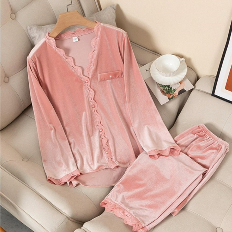 Coral fleece pajamas women's 2022 new spring and autumn sexy home service long-sleeved two-piece suit large size winter