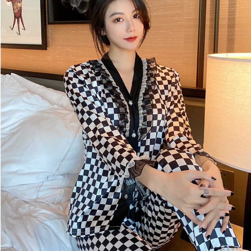 Real Silk Pyjamas Woman 2022 Spring Autumn New Long Sleeve Two-piece Suit can be worn out of Home Suit Big Size Code Ice Silk Thin