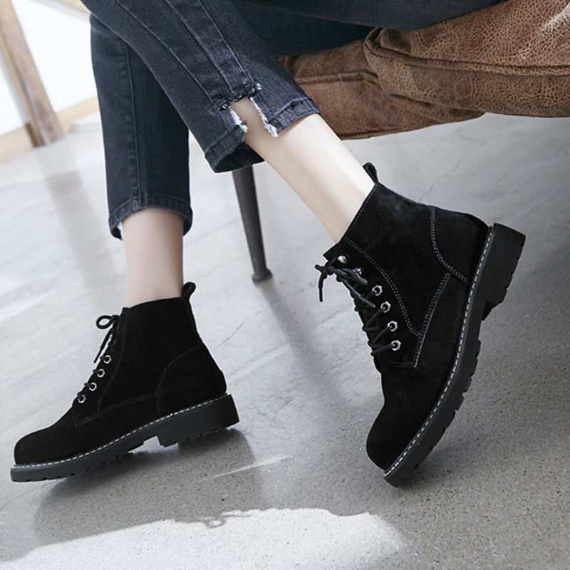 戈美其真皮马丁靴女复古英伦风新款平底短靴圆头休闲百搭短筒女靴