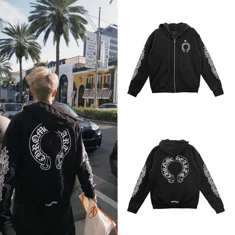 Domestic In-Stock Chrome Hearts Classic Horseshoe Vine Flower Arm Zipper Sweatshirt Hoodie