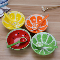 Bowl creative cartoon cute watermelon orange lemon Ceramic childrens bowl spoon tableware household fruit set dinner plate