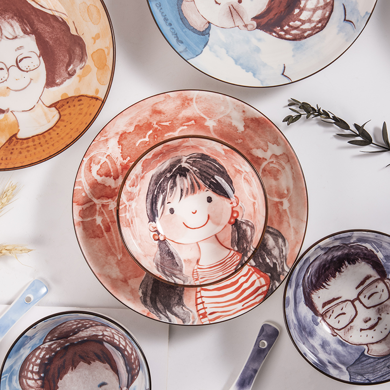 One single One set of parents and children 's delicate food bowl chopsticks tableware of bread and butter plate ceramic cartoon express picking