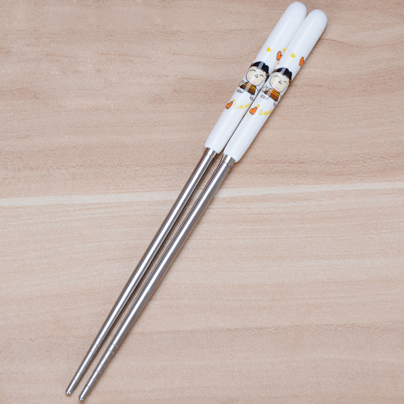 A family of four parent - child chopsticks home lovely ceramic stainless steel children children exclusive one chopsticks on the dining table