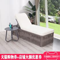 Outdoor reclining bed rattan square Villa courtyard recliner leisure rattan chair outdoor swimming pool reclining sofa beach chair