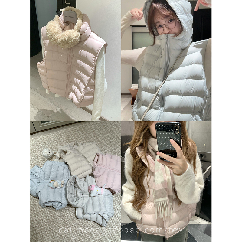Callmeear//【Ribbed down Vest】New Autumn and Winter Lightweight Warm White Duck down Vest Jacket