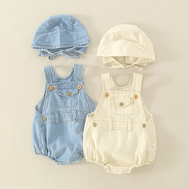 Newborn summer jumpsuit baby go out bag fart clothing baby triangle crawl suit soft denim overalls