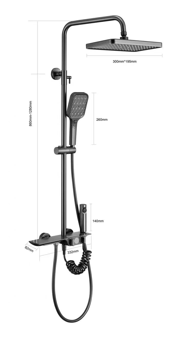 Термостатический набор 德国枪灰色数显淋浴花洒套装冷热水龙头置物架增压升降沐浴器 LNMEJA