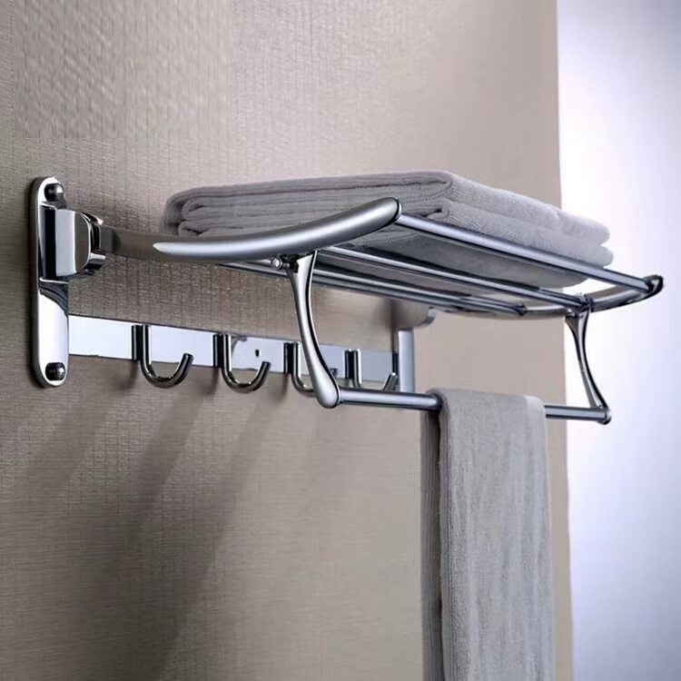 German 304 Stainless Steel Towel Rack Foldable with Hooks Towel Rack Bathroom Storage Rack Bathroom Hardware Accessories