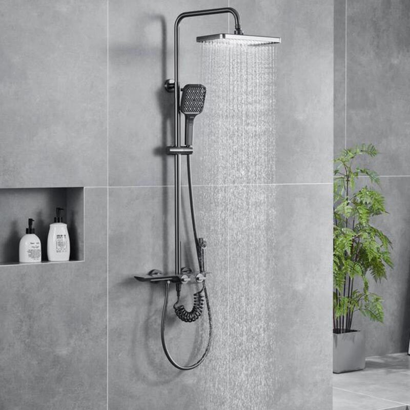 Термостатический набор 德国枪灰色数显淋浴花洒套装冷热水龙头置物架增压升降沐浴器 LNMEJA