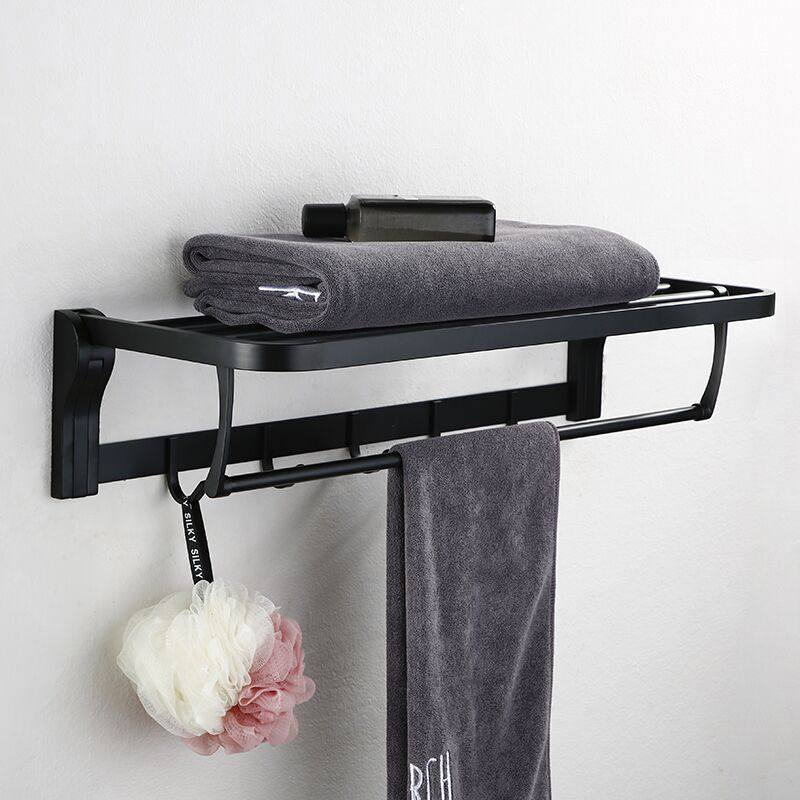 Exit Germany Black Towel Rack 304 Stainless Steel Active Bath Towel Rack Makeup Room Folding Wall-mounted Shelf