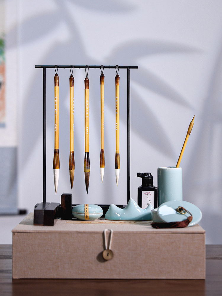 [Xiling Yinshe]Rumengling Four Treasures of the Study Set Gift Box - Complete Set of Pen, Ink, Paper, and Inkstone with Pen Rest, Pen Holder, Pen Stand, Ruler, and Ornaments - High-End Beginner Adult Introductory Calligraphy and Chinese Painting Gift