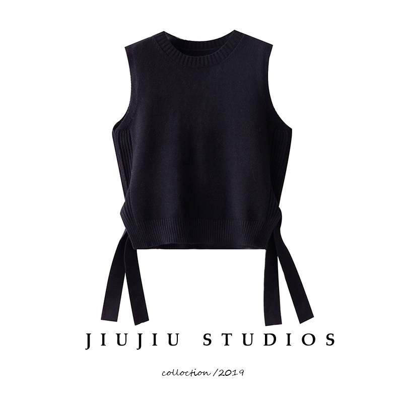 Korean Knitted Vest for Women, New Autumn and Winter Style, Niche Side-Tie Design, Sleeveless Sweater, Loose Pullover Vest