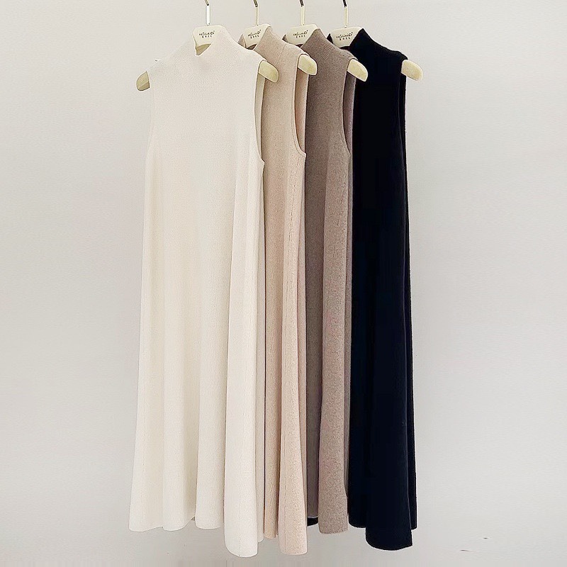 100 Pure Wool Skirt Sleeveless Vest Half Turtleneck Knitted Dress 2024 Spring Autumn Winter Bottoming Sweater Dress Long Skirt
