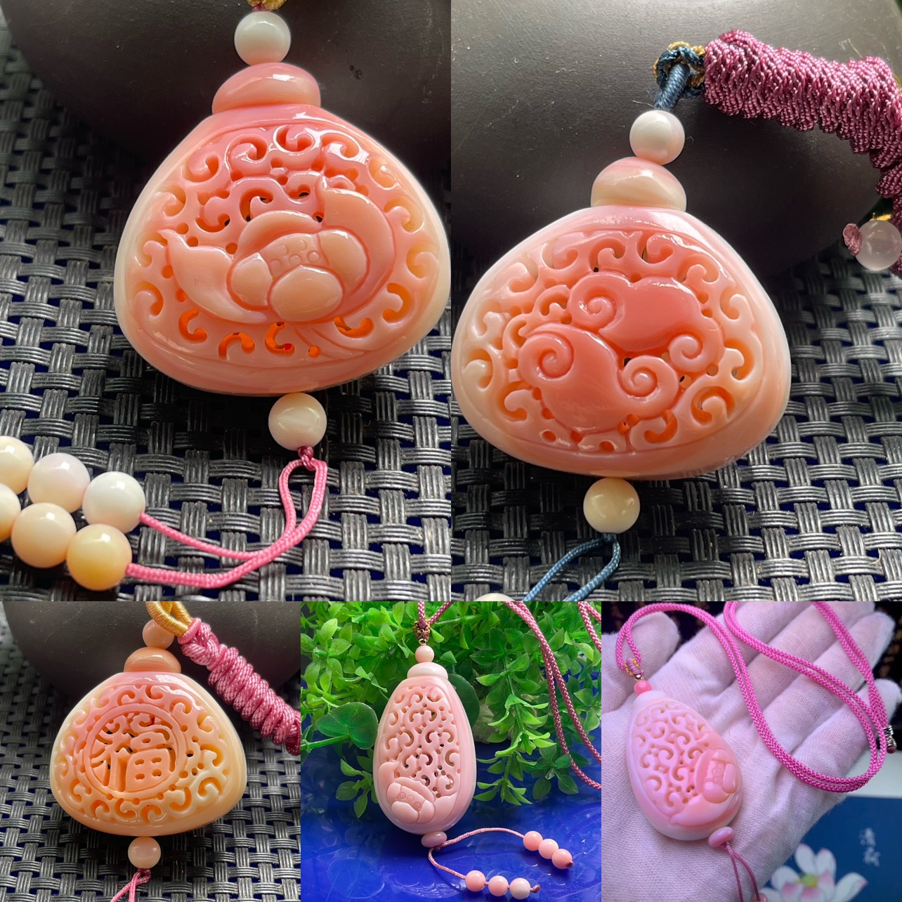 Natural Organic Precious Stones Rouge Queen Bee Pink Queen Bay Powder Beanbag Pendant with Rope Mesh Red Ornament Gift collection Accessories Box-Taobao