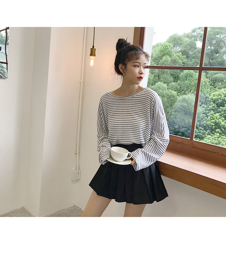 Áo thun nữ mùa thu sọc dài tay áo sơ mi nữ mùa thu phiên bản Hàn Quốc của áo sơ mi hiphop mùa thu hoang dã nữ chạm đáy áo thủy triều áo thun đen nữ