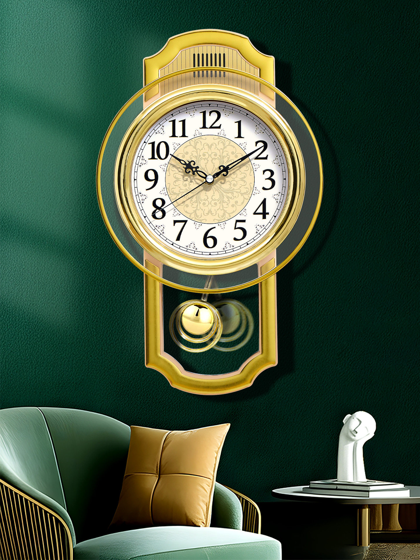 Kangbas European-Style Swing Wall Clock, Fashionable Wall-Mounted Quartz Clock for Living Room, Light Luxury Retro Silent Modern Clock for Bedroom