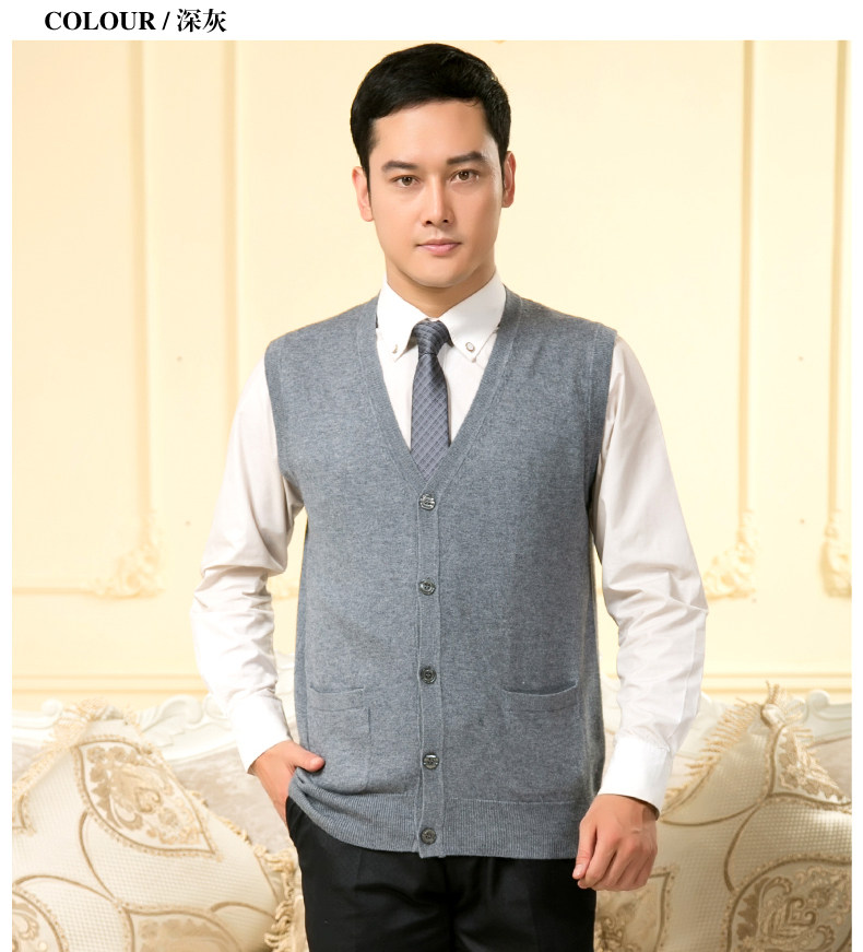 Trung niên và người đàn ông cũ của cashmere vest vest áo len vest mùa xuân và mùa thu phần mỏng len vest đan cardigan kích thước lớn