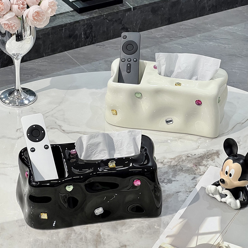 Paper Towel Box Upscale Light Lavish Living Room Home Ceramic Cramps Tea Table Multifunction Remote Control Containing Napkins paper Box-Taobao