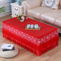 New fabric red lace coffee table cover table table cloth TV cabinet cover non-slip bedside table rectangular living room