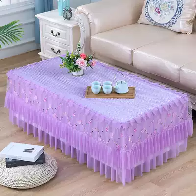 New fabric purple lace coffee table cover Dining table tablecloth TV cabinet cover non-slip bed cabinet rectangular living room