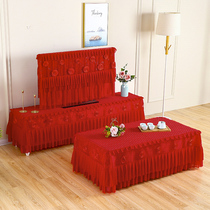 Simple wedding red lace all-inclusive coffee table tablecloth 55 inch TV cabinet tablecloth bedside cabinet living room