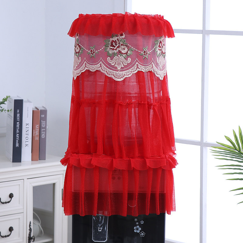 New two sets of drinking water dispenser hood dust cover Home Living room Korean style Lace Cloth Art Vertical Barrel Red